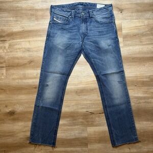 Diesel Thavar Jeans Men 31x29 Blue Slim Skinny Retro Dark Wash Faded Denim 0802J